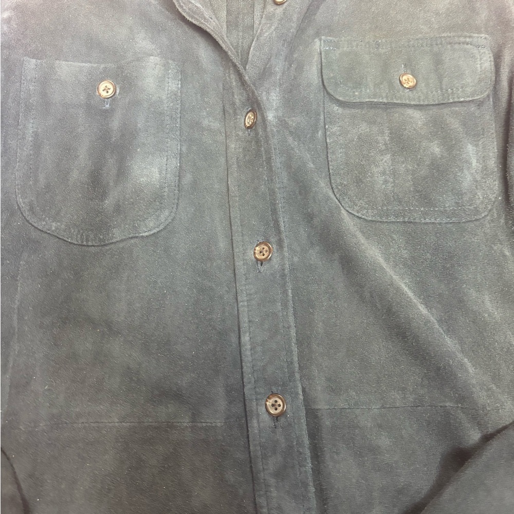 Vintage Lauren Ralph Lauren 100% Leather Shirt – Dark Blue – Petite Medium
